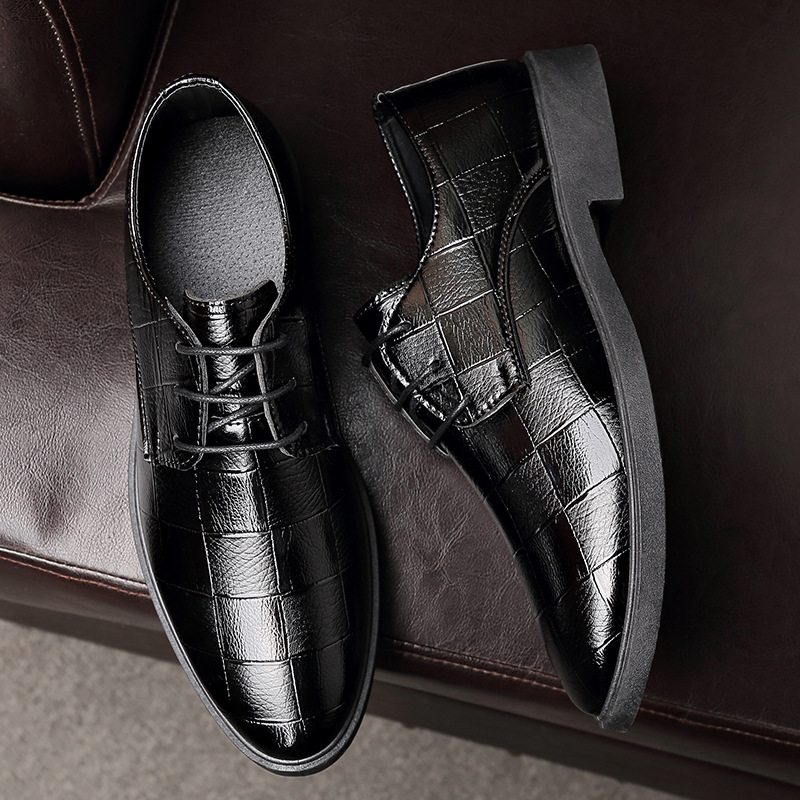 Zapatos de todo fósforo, estampado a cuadros de trabajo, zapatos de cuero de hombre puntiagudos, zapatos de cuero casuales de negocios para hombre con cordones, zapatos de hombre de estilo británico image 4