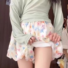甜美彩色碎花复古森系花苞裙裤女2025夏法式温柔高腰显瘦蓬蓬短裤