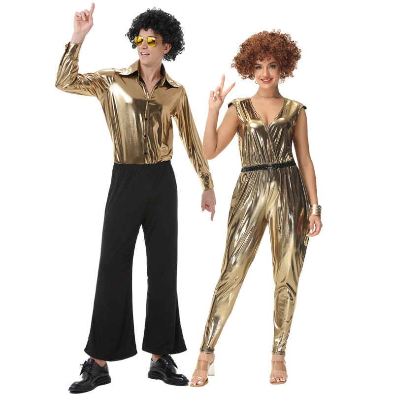 Halloween Costume Adult Retro Hippie 70S Disco Golden Couple Nightclub Singer Costume Halloween Costume Adult Retro Hippie 70S Disco Golden Couple Nightclub Singer Costume