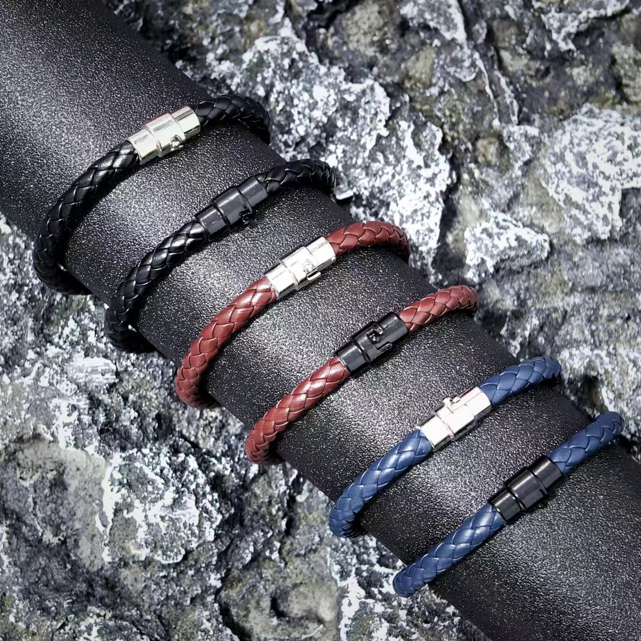 编织牛皮绳手链欧美跨境专供手串文艺复古饰品精致男士黑绳手链