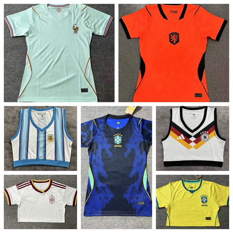 2627 World Cup Women's Football Jersey Spain Short-Sleeve Brazil Crop Top France Slim Fit Netherlands Shirt Cross-Border