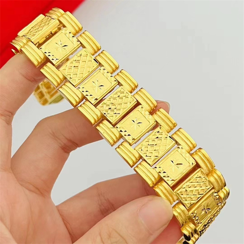 Men's Wide Watch Chain, Car Flower Design, Bracelet, Pixiu Buckle Bracelet, Fashionable Gold-Plated Jewelry