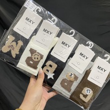 秋冬新款儿童中筒韩国东大门潮款小熊笑脸字母学生学院风运动棉袜