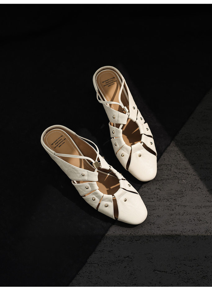 Sandal cao gót nữ mũi nhọn hở mũi, gót 5.5 cm, phong cách vintage đinh tán rỗng — Xám xanh chi tiết 21