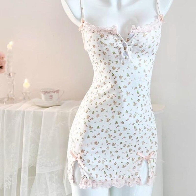Pure Lust Style Suspender Nightgown for Women 2025 New Summer Floral Sweet Sexy Pajamas Sexy Home Clothes with Breast Pads Pure Lust Style Suspender Nightgown for Women 2025 New Summer Floral Sweet Sexy Pajamas Sexy Home Clothes with Breast Pads