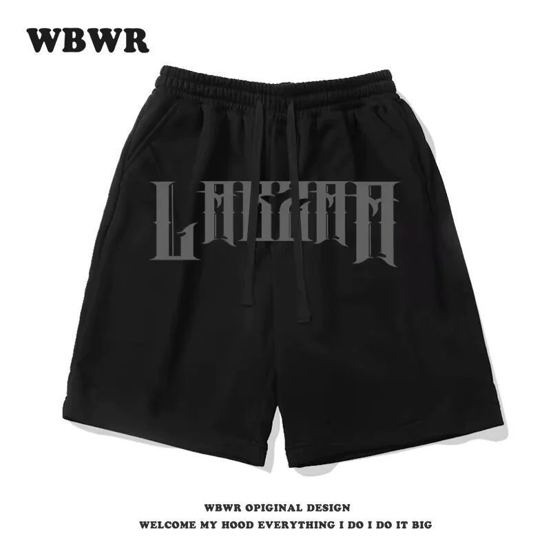 Американские персонализированные буквенные принты прямые повседневные шорты мужской летний тренд свободный шнур широкие ноги черные укороченные брюки