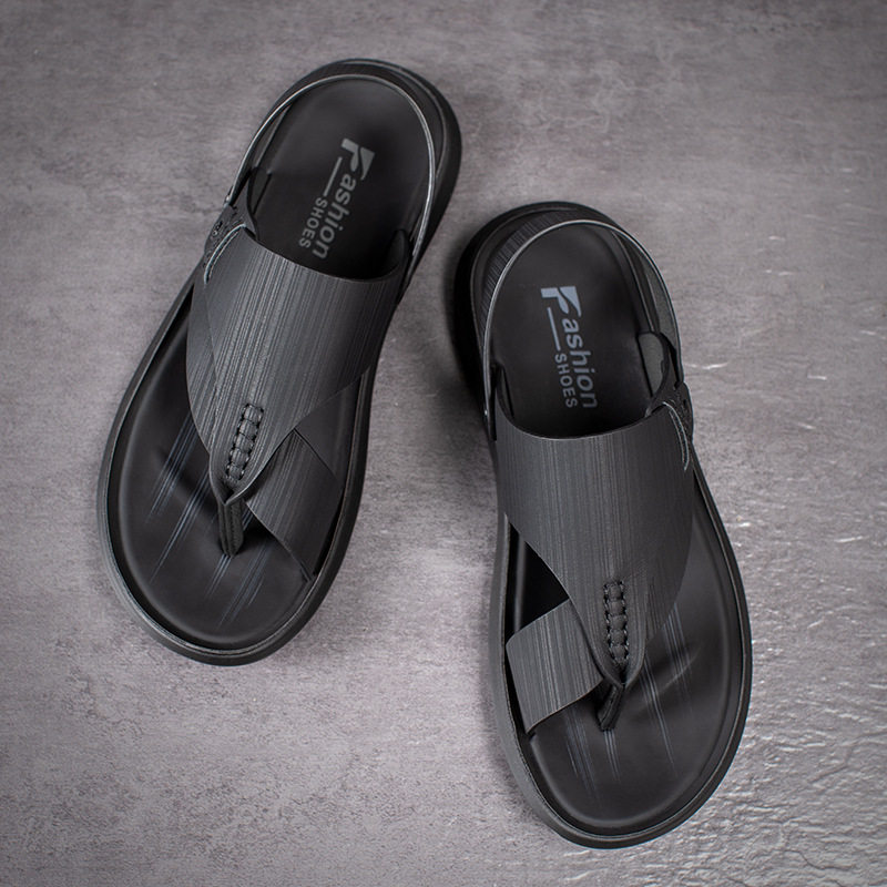 Dép sandal nam quai ngang mềm mại, hở ngón, đế bệt 1,5 cm, đi biển và dạo phố — 55216 màu đen