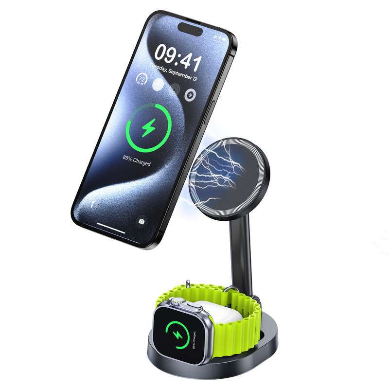 Cross-border magnetic attraction three-in-one wireless charger for earphone watch iPhone multi-function holder