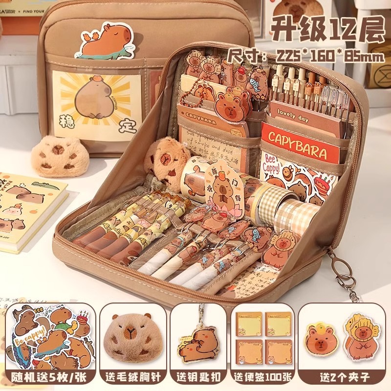 Tiktok Venta caliente caja de lápices de Panda de 12 capas de gran capacidad bolsa de papelería de alto aspecto bolsa de lápices de papelería de estudiante de escuela primaria