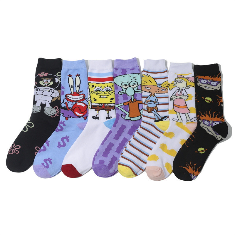 European and American Personality Cotton Socks Sponge Cartoon Crab Boss Cartoon Cartoon Socks Long Barrel Animation Socks Cross Border Animation Men's Socks