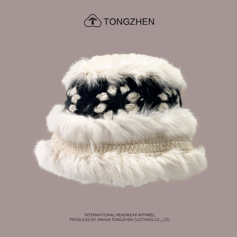 China-Chic Kaninchenhaar Löwe Erwachen Niedlicher Plüsch-Tigerkopf für Kinder, chinesische gestrickte Fischermütze im Winter_voghion.com