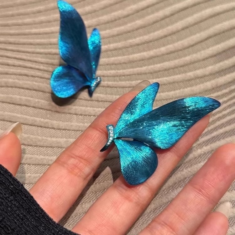 超仙梦幻蓝色蝴蝶耳环小众精致轻奢高级独特时尚简约百搭个性耳环|undefined