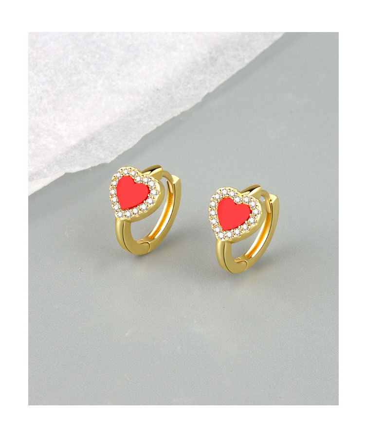 Simple Style Heart Shape Copper Inlay Rhinestones Ear Studs 1 Pair
