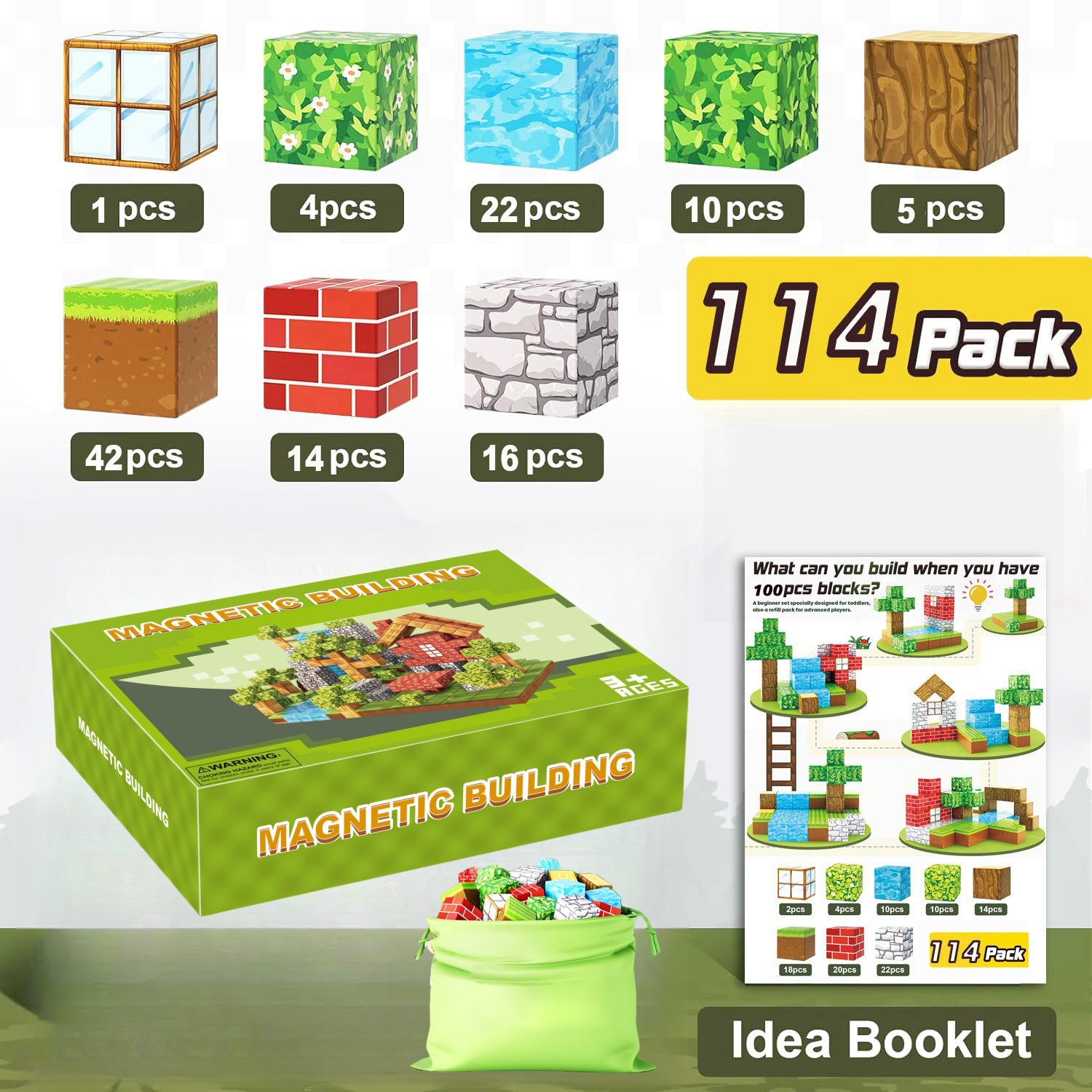 Transfronterizos Amazon My Blocks World Magnetic Block Set Puzzles Magnetic Cuadrados Juguetes Bosque Original