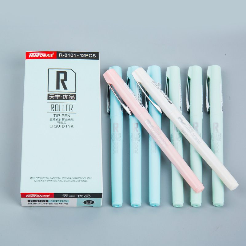 R8101 recta pluma de agua líquida estudiante papelería de oficina recta bolígrafo líquido pluma de gel de gran capacidad de 0,5mm