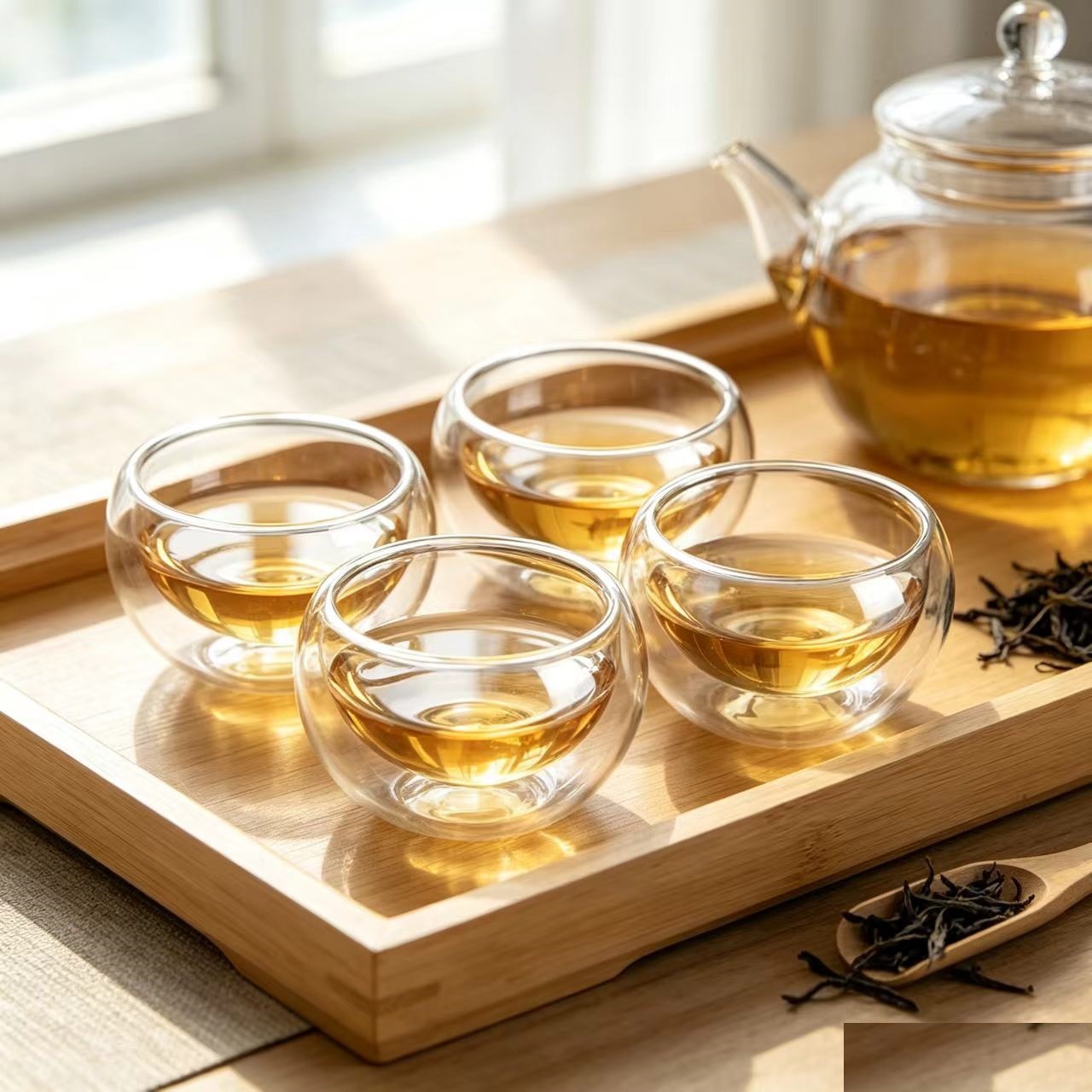Vidrio de doble capa pequeña taza de té resistente al calor pequeña taza de aislamiento térmico taza de té taza transparente juego de té de Kung Fu taza de té de pequeña capacidad