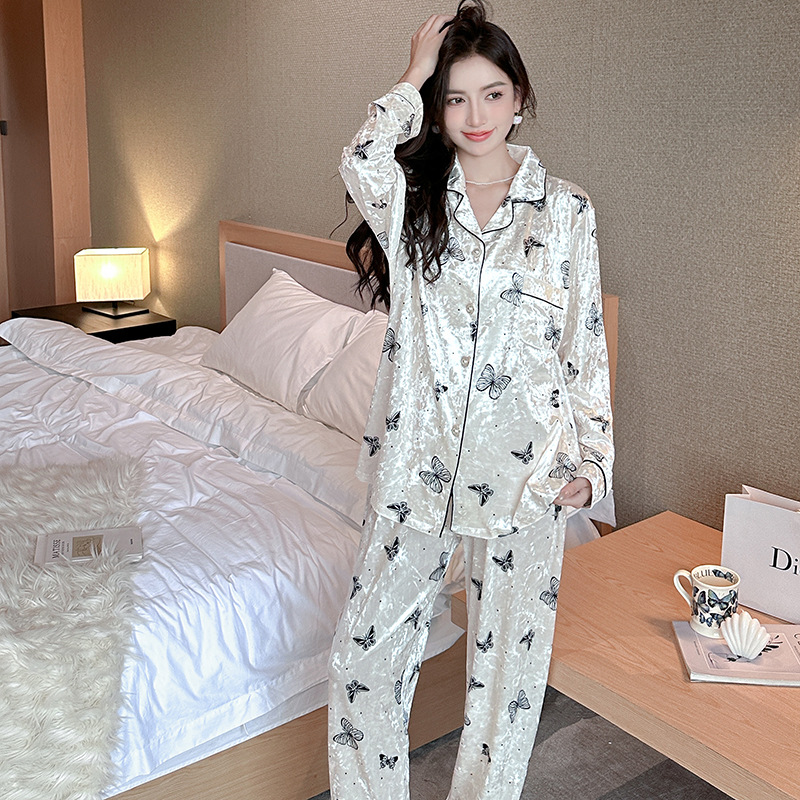 2024秋冬季24807# 金丝绒双长 M-2XL秋冬新款睡衣女休闲家居服