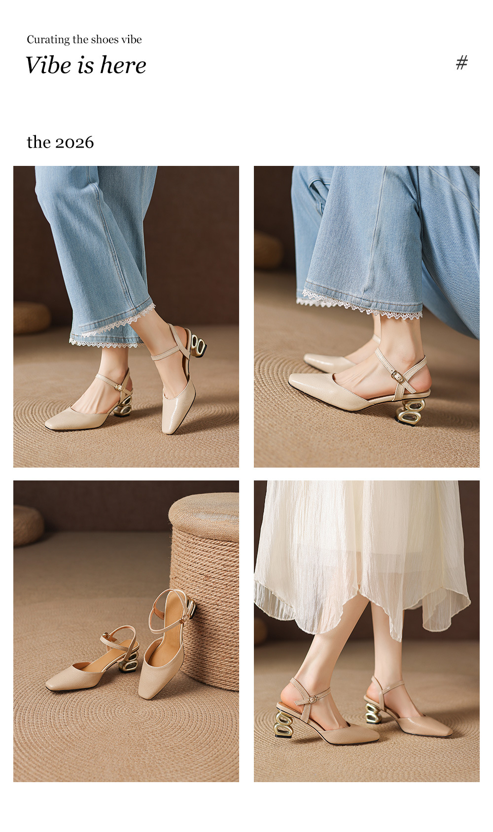 Sandal cao gót nữ mũi nhọn quai ngang kiểu Hàn Quốc — màu trắng ngà chi tiết 6