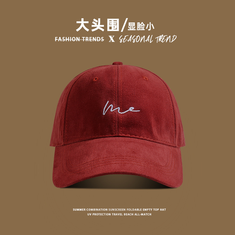 Gorra de béisbol, cara coreana, ala de sombrero pequeña ensanchada, mujer, pómulos, circunferencia de la cabeza grande, sombrero para el sol profundo, sombrero de visera rojo, hombre