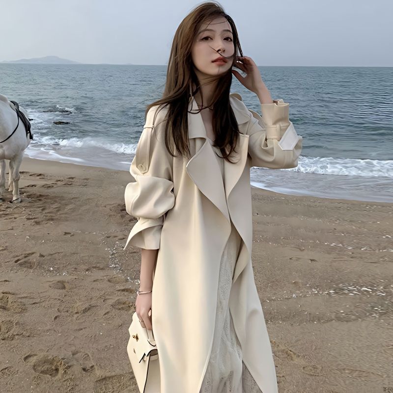 Windbreaker Style Early Spring Windbreaker Long Korean Style Popular Temperament Tall White Coat for Women Spring and Autumn