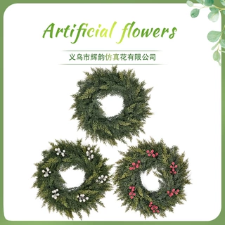 仿真花环雪松花环圣诞节门饰装饰人造圣诞水草花环软胶雪松花环