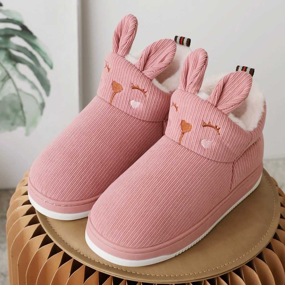 Женские милые Мультяшные хлопковые тапочки, теплые толстые флисовые зимние хлопковые туфли на высоком каблуке, домашняя и уличная домашняя обувь