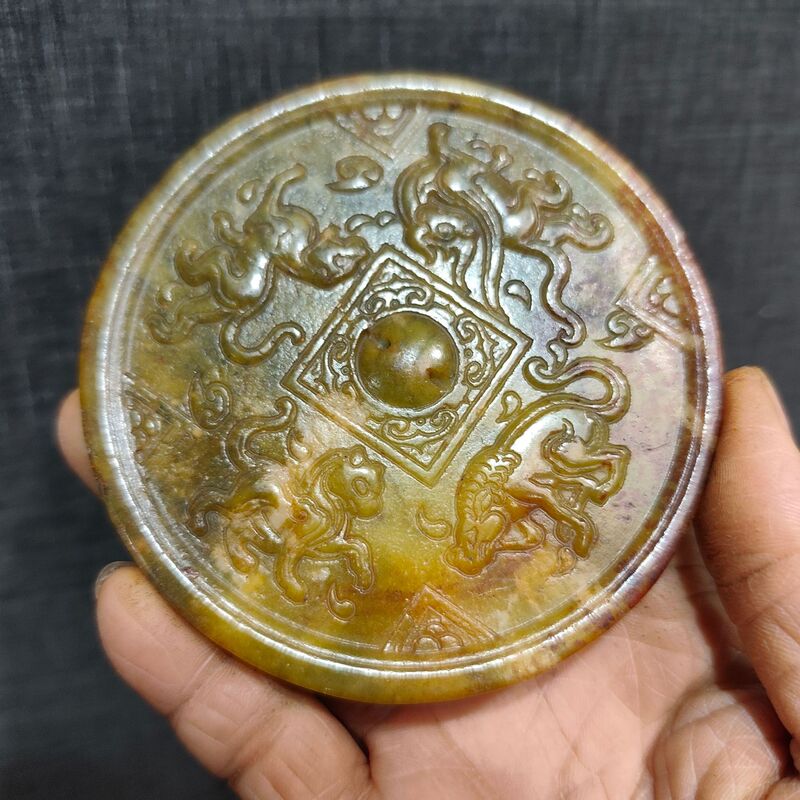 大量批发老岫玉古玩玉器捡漏做旧兽面镂空八卦古玉老玉挂件|undefined