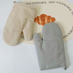 Japanese-style kitchen microwave oven gloves cotton and linen anti-scald oven high temperature resistant heat insulation gloves thickened baking plain gloves