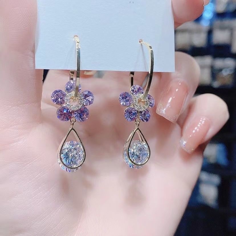 Holiday, Daily Occasion Wholesale Jewelry 1 Pair Sweet Simple Style Flower Alloy Artificial Crystal Drop Earrings