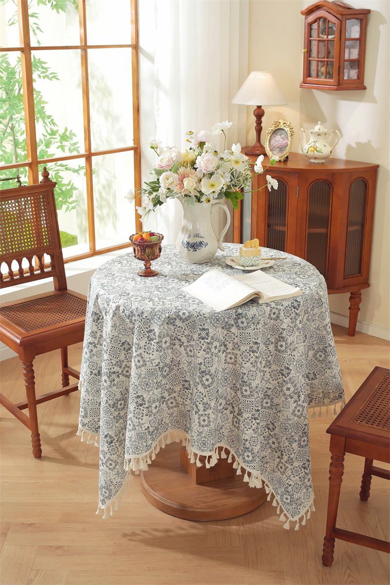 Mantel de mesa rectangular de algodón jacquard estilo floral_voghion.com