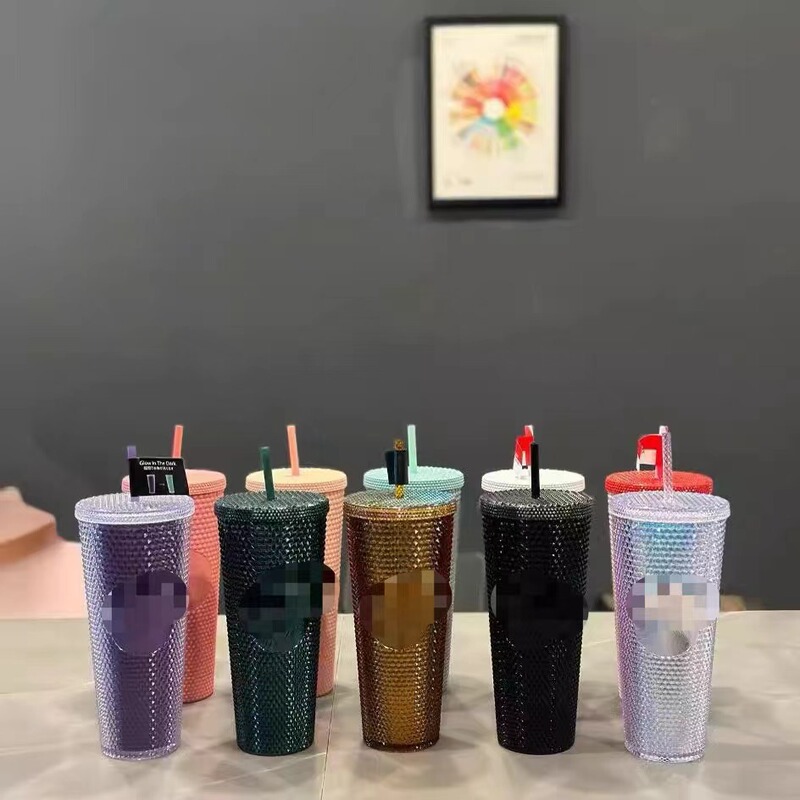 STAR ⭐️ 同じプラスチックカップ、ドリアンカップ、見栄えの良いストローカップ、紙箱付きウォーターカップ、ロゴ、カラフルな電気メッキ卸売|undefined