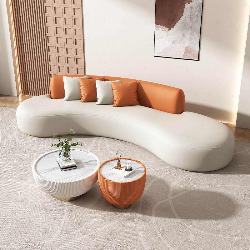Salón de belleza sala de estar sofá mesa de té combinación de diseño curvo personalizado hotel lobby silla de relajación sofá residencial image 5
