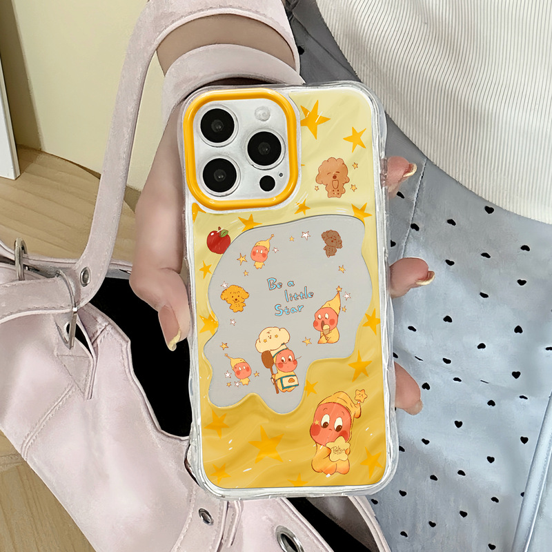 星星人款波浪镜子适用苹果16/15/iphone13promax华为补妆镜手机壳|undefined