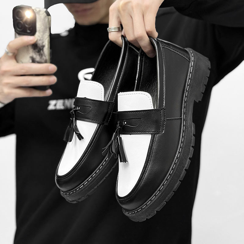 Men's Leather Shoes 2025 Autumn Men's Loafers Slip-On Thick-Soled Height-Increasing Business Casual British Trend Cross-Border