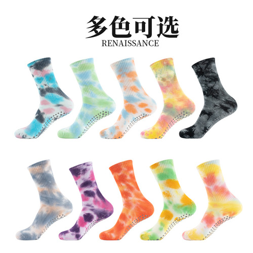 Summer thin trendy tie-dye yoga socks non-slip indoor gym floor socks training dance Pilates sports socks