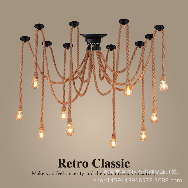 American Retro Industrial Style Hemp Rope Goddess Scattered Flower Chandelier Office Clothing Store Restaurant Deck Internet Cafe Spider Lamp