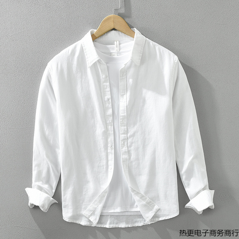 2025 Basic Men's Cotton and Linen Long-Sleeved Shirt, Artistic Loose Breathable Square Collar Linen Shirt for Men
