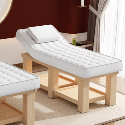 Fabricante salón de belleza cama de masaje tatuaje bordado cuerpo de madera maciza cama oreja recogiendo cama spa cama de belleza de látex