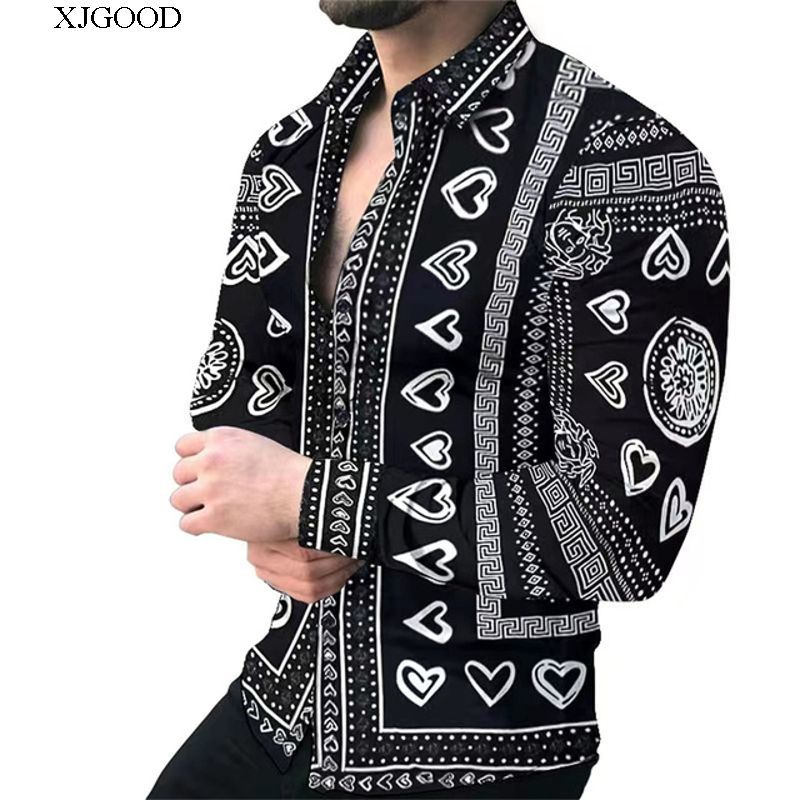 Comercio exterior transfronterizo 2022 AliExpress estación independiente primavera y otoño nuevo europeo y americano camisa de manga larga impresa casual de los hombres más tamaño