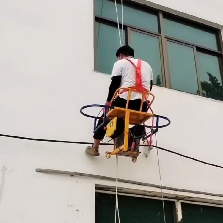 220V楼房室外升降小吊篮 自动刹车防坠锁扣 防撞墙护栏施工台车
