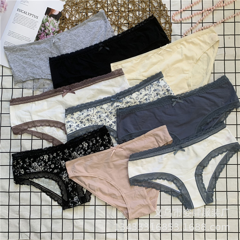Cotton underwear outside single stock lace edge a variety of mixed style women's cotton underwear breathable sexy and comfortable
