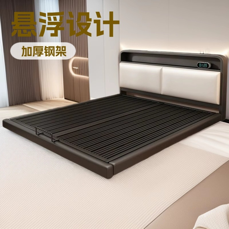 Wrought iron bed, double bed for home use, stainless steel suspended iron frame bed, thickened steel frame bed, modern simple floating bed Wrought iron bed, double bed for home use, stainless steel suspended iron frame bed, thickened steel frame bed, modern simple floating bed