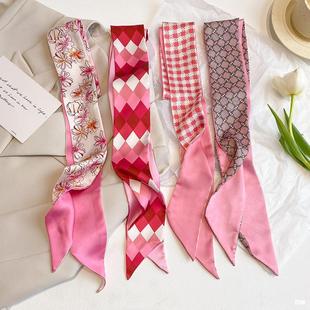 Pink Spring and Summer Versatile Silk Scarf Small Long Ribbon Women's Hairband High-End Ribbon Belt Decorative Scarf
