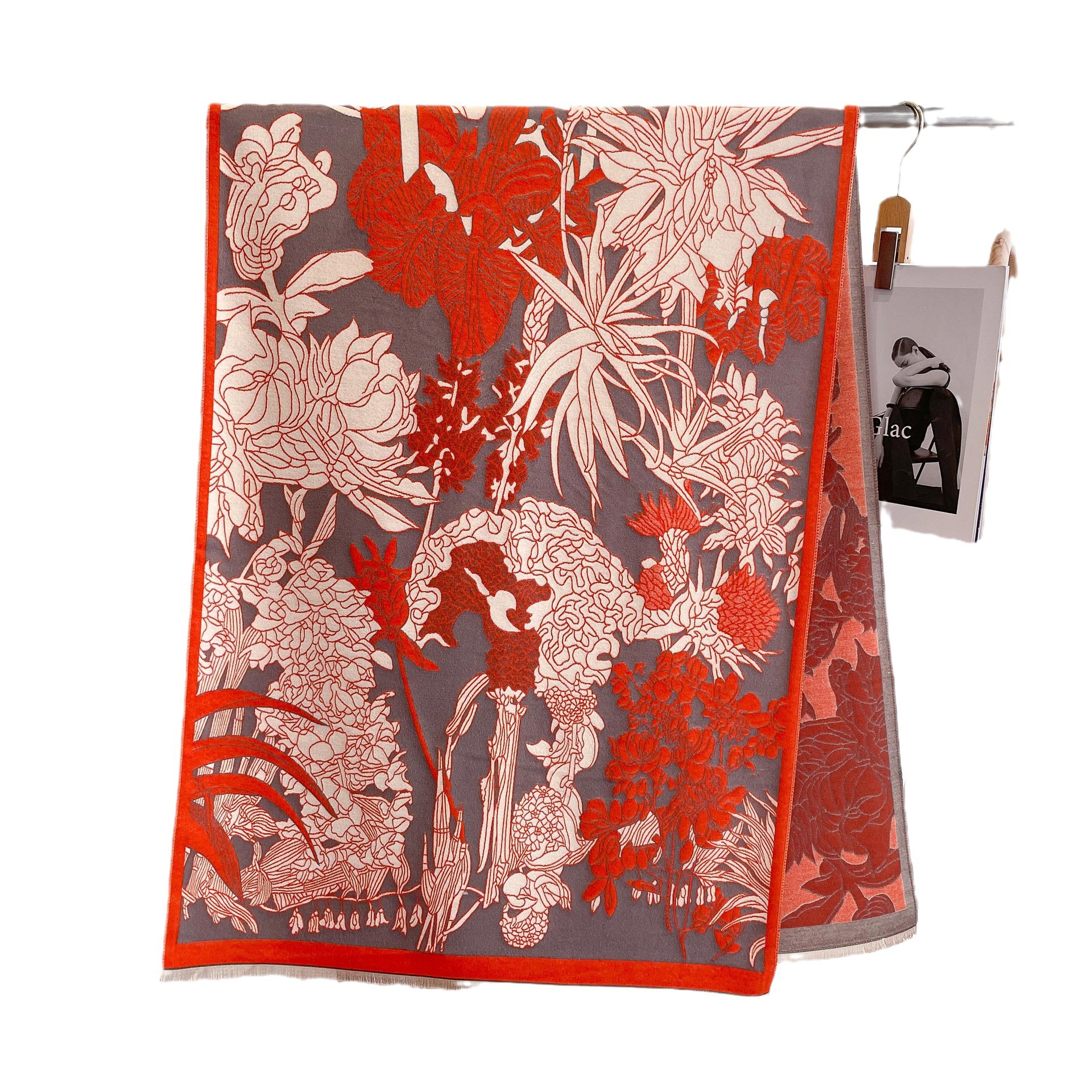 Estilo coreano de moda cálido todo fósforo largo chal Otoño e Invierno cachemir-como engrosada bufanda de alto grado elegante bufanda floral para las mujeres