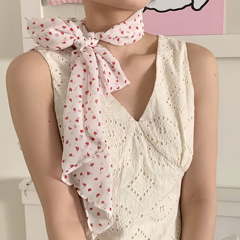 Pañuelo de seda, sentido de alta calidad, estilo francés, cinta montada, cinta para el cabello, bufanda de todo fósforo, chal, lunares, amor, bufanda de seda, bufanda pequeña