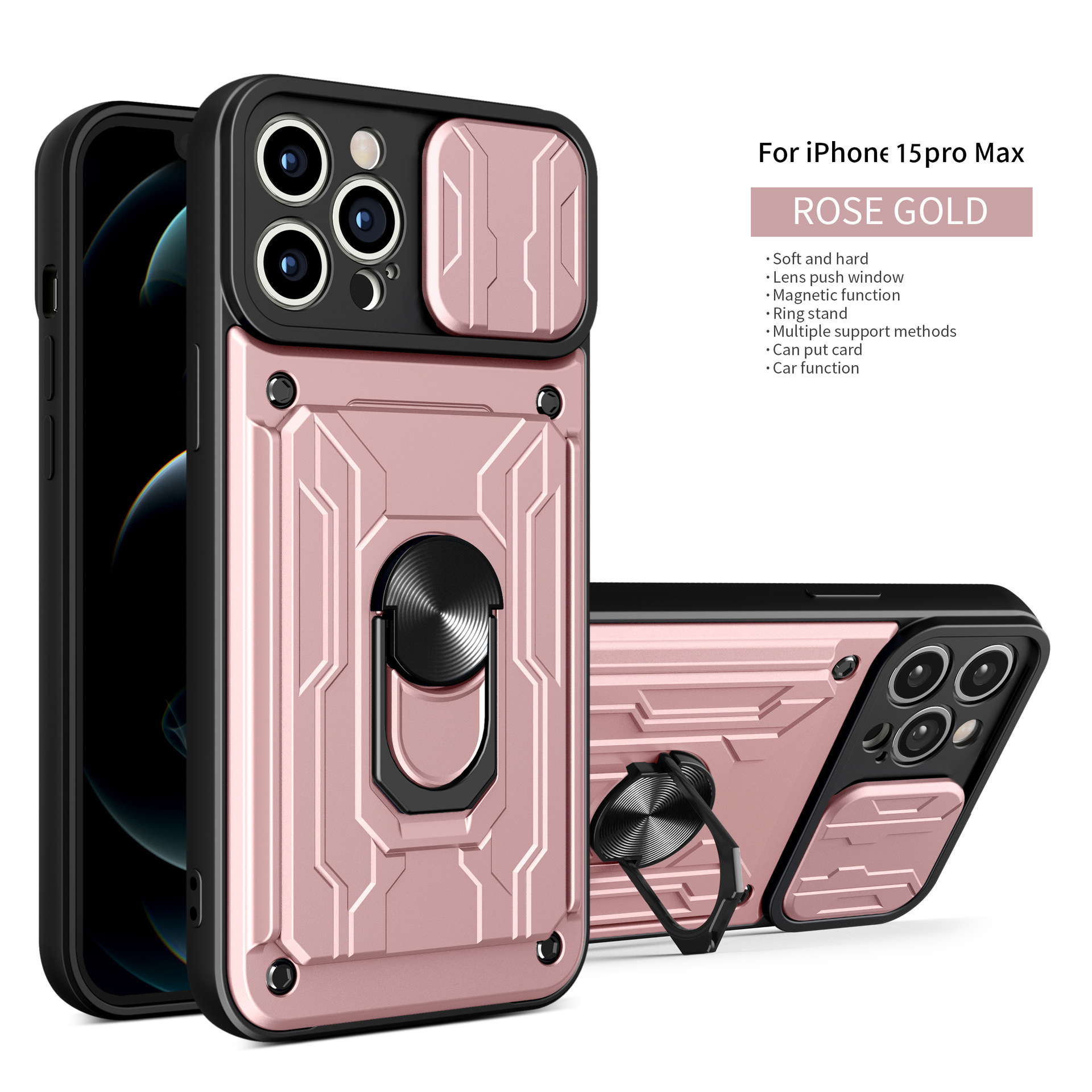 iP15 pro max bolsas de tarjetas para teléfonos móviles Apple TPU + PC armadura anti-caída ventana de empuje de lente
