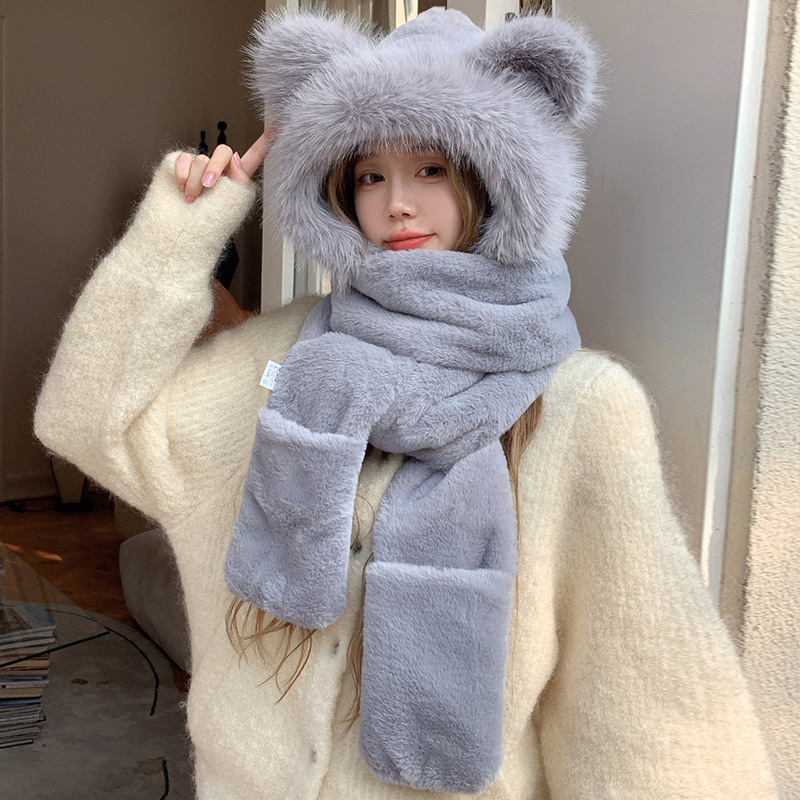 Peluches d'automne et d'hiver, écharpes pour enfants, gants, un joli ensemble trois pièces, protection auditive épaisse et coupe-vent, chaud_voghion.com