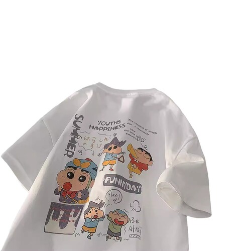 Crayon Shin-chan Printed Short Sleeve T-shirt for Men - Summer Loose Fit Cotton Heavyweight Top - Trendy Streetwear Casual Seven-Sleeve