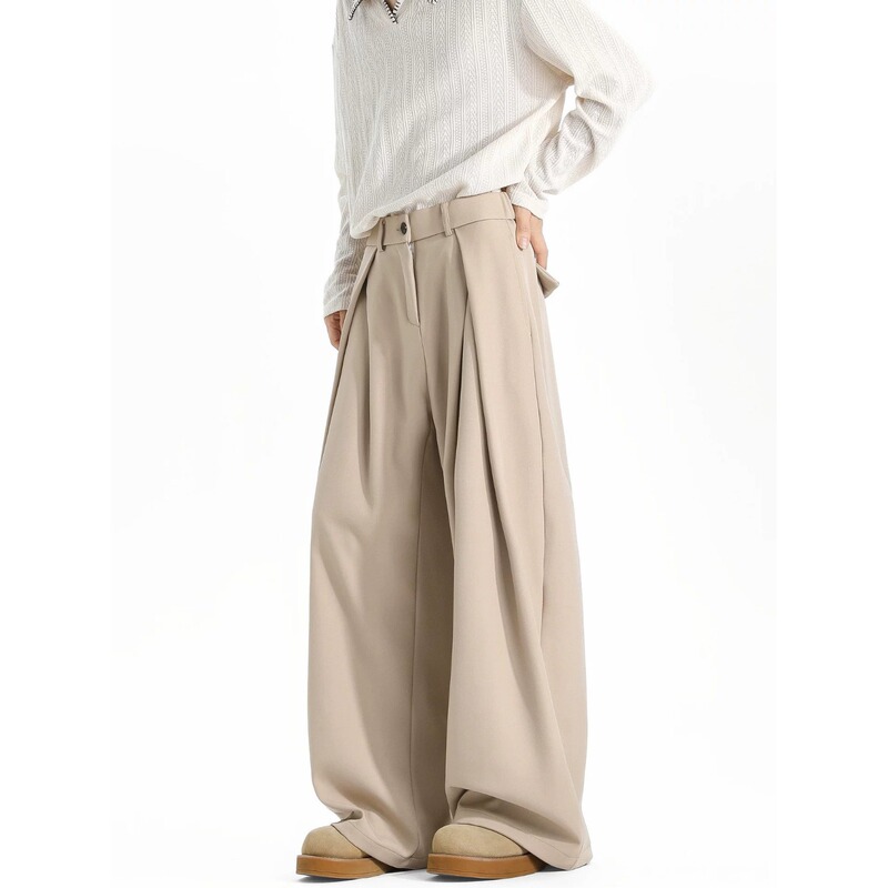 Old Money Style Pleated Trousers for Men 2026 New Loose Straight Casual Long Pants Trendy American Wide-Leg Pants Men's Clothing