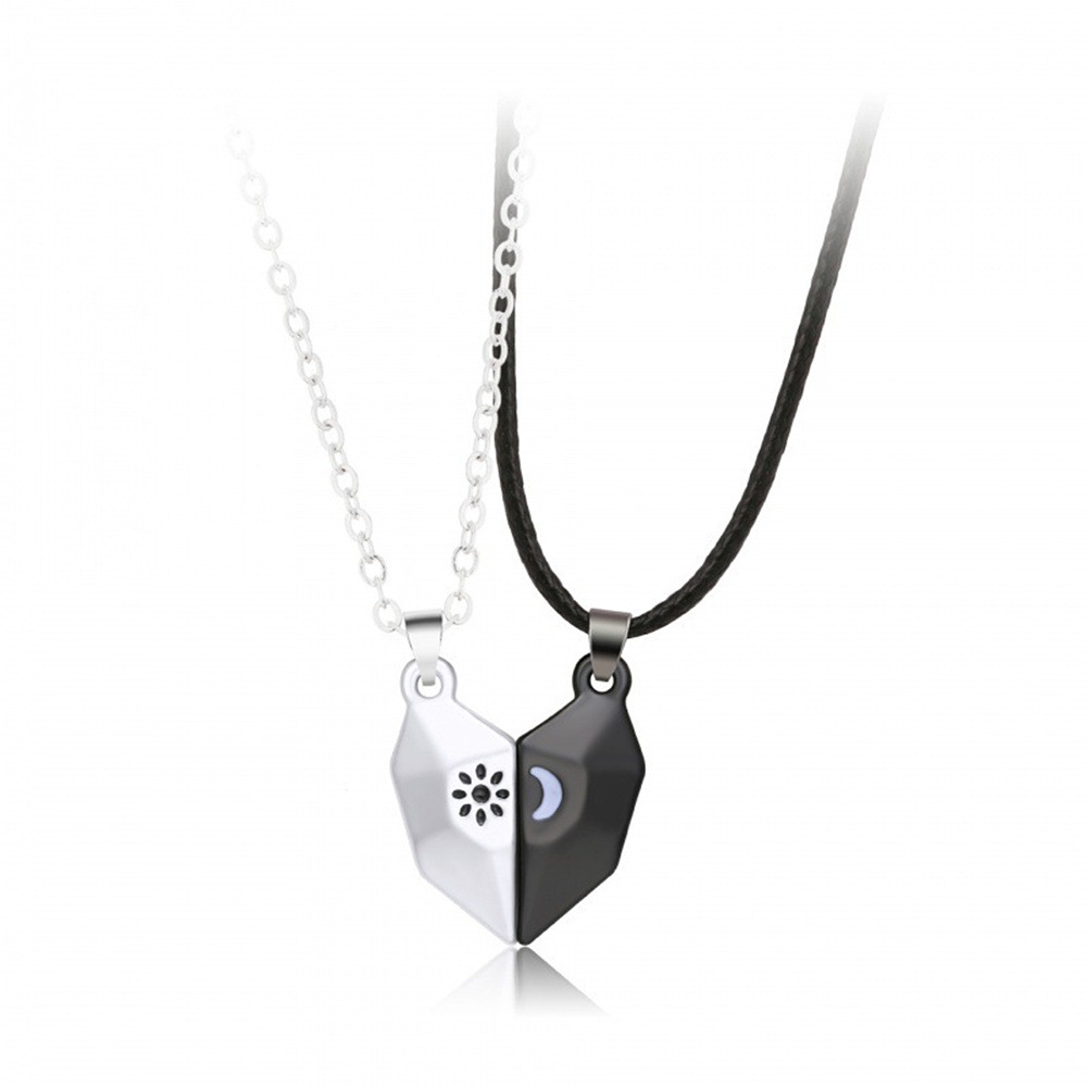 Nouveau pendentif cœur soleil lune amour pour femmes et hommes, style simple et tendance, orné de pierres magnétiques en forme de cœur. Collier de couple._voghion.com